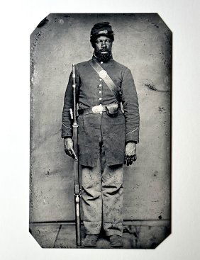 African American Civil War Armed Soldier Tin Type Photograph