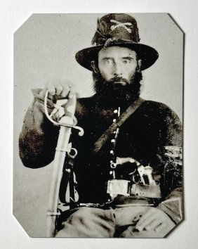 Civil War Armed Soldier Tin Type Photograph
