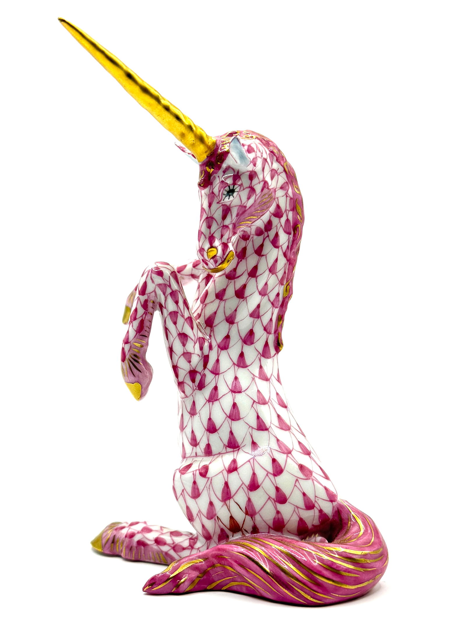 Stunning HEREND Hungary Fishnet Porcelain Sitting Unicorn Figurine (1 of 6)