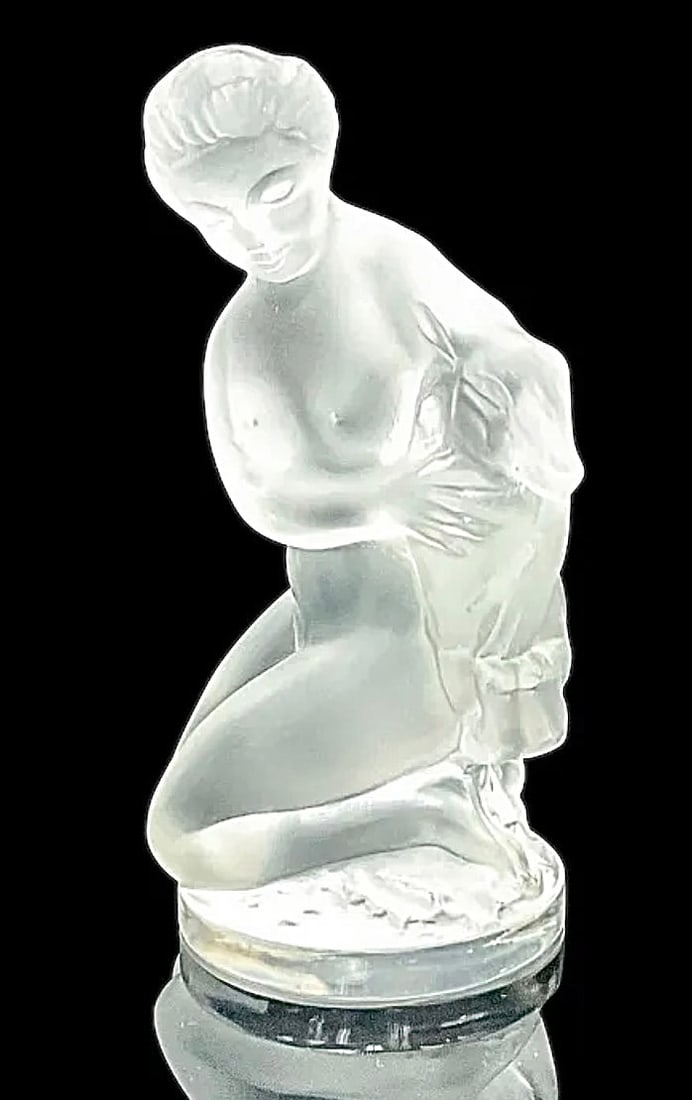 Beautiful Signed LALIQUE Crystal Nude Woman with Fawn Figurine: No Chips, cracks or repairs. Multiple Photos Posted