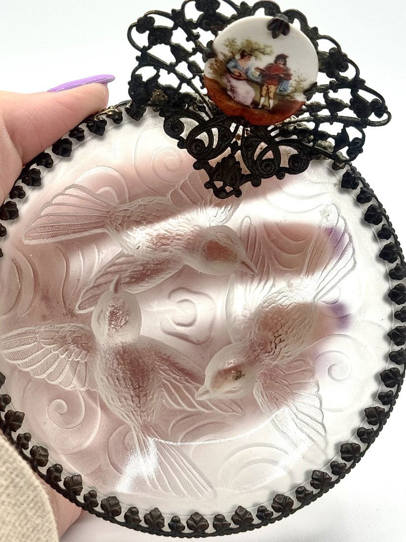 Stunning Antique Victorian Bronze and Crystal Trinket Tray (1 of 2)