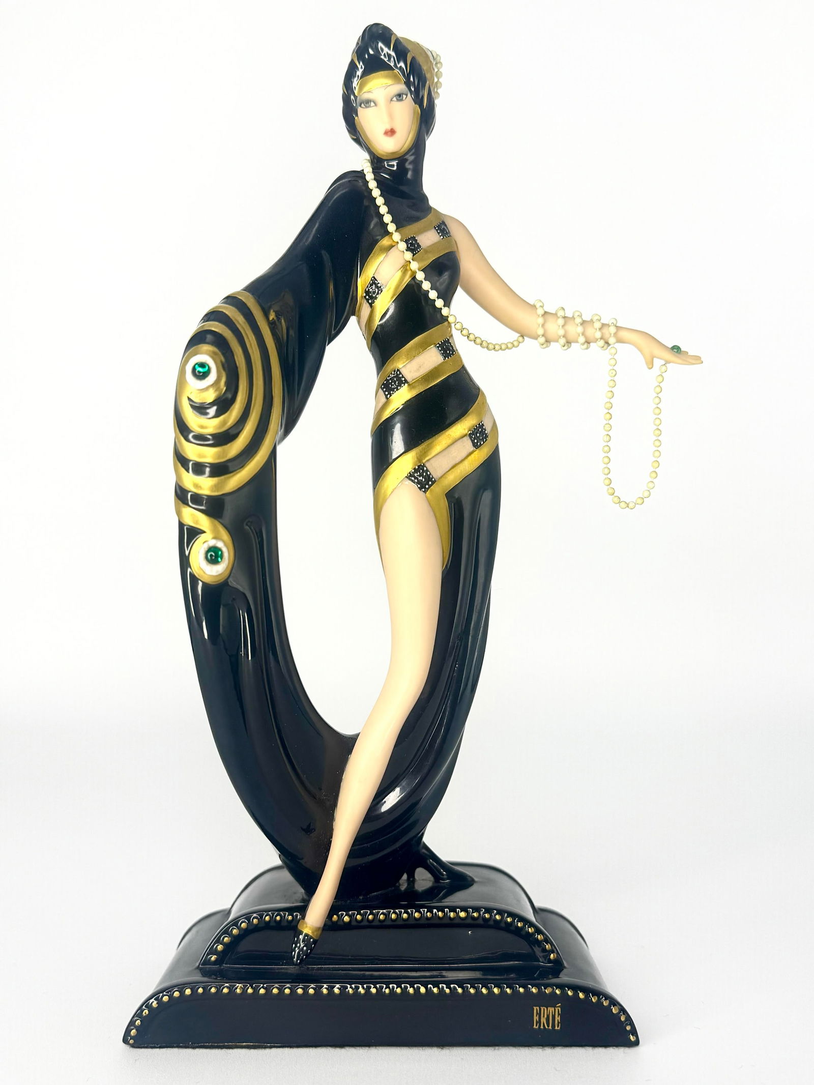 Gorgeous ERTE Art Deco Pearls and Emeralds Fine Porcelain Figurine (1 of 9)