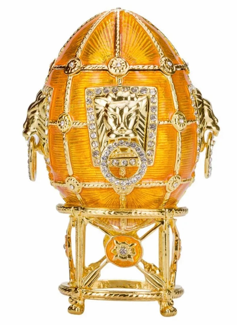 FABERGE Inspired Golden Lion Motif Enameled and Studded Egg (1 of 3)
