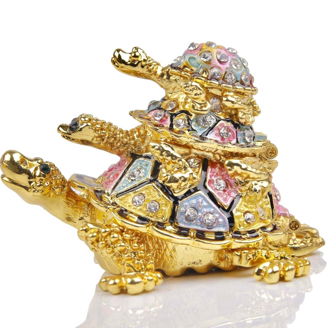 St. Petersburgh Russian Jeweled and Enameled Stacked Turtles Trinket Box: Beautiful Piece – Multiple Photos Posted