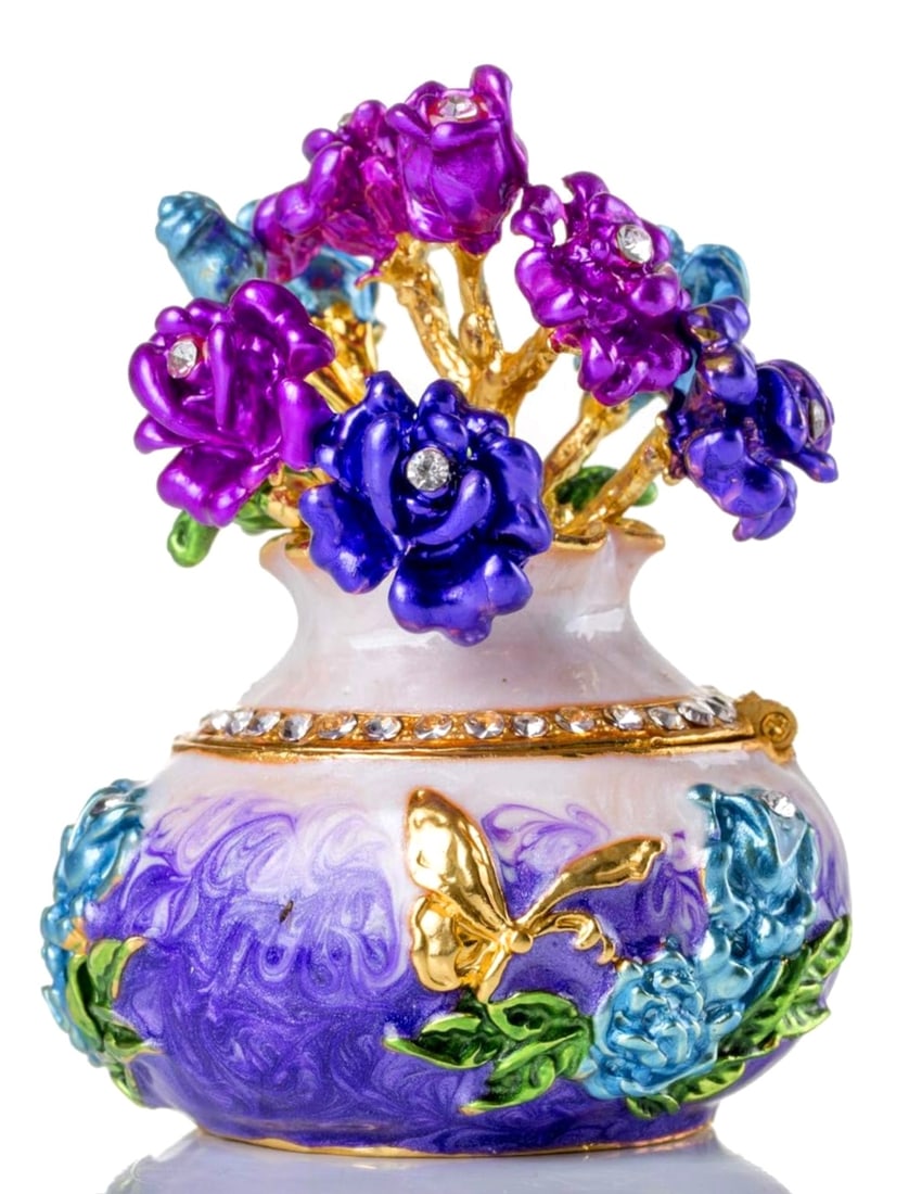 St. Petersburgh Russian Jeweled and Enameled Floral Bouquet Trinket Box: Beautiful Piece – Multiple Photos Posted