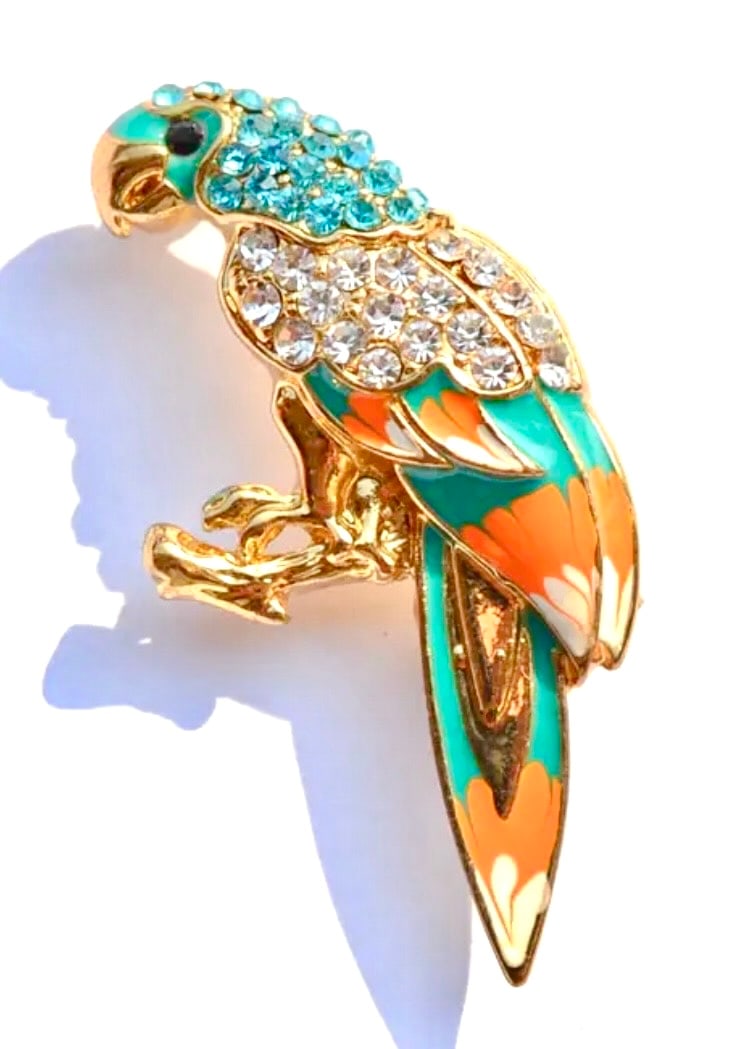 Stunning Exotic Bird Parrot Fashion Jewelry Studded Brooch with Faux Stones (1 of 1)
