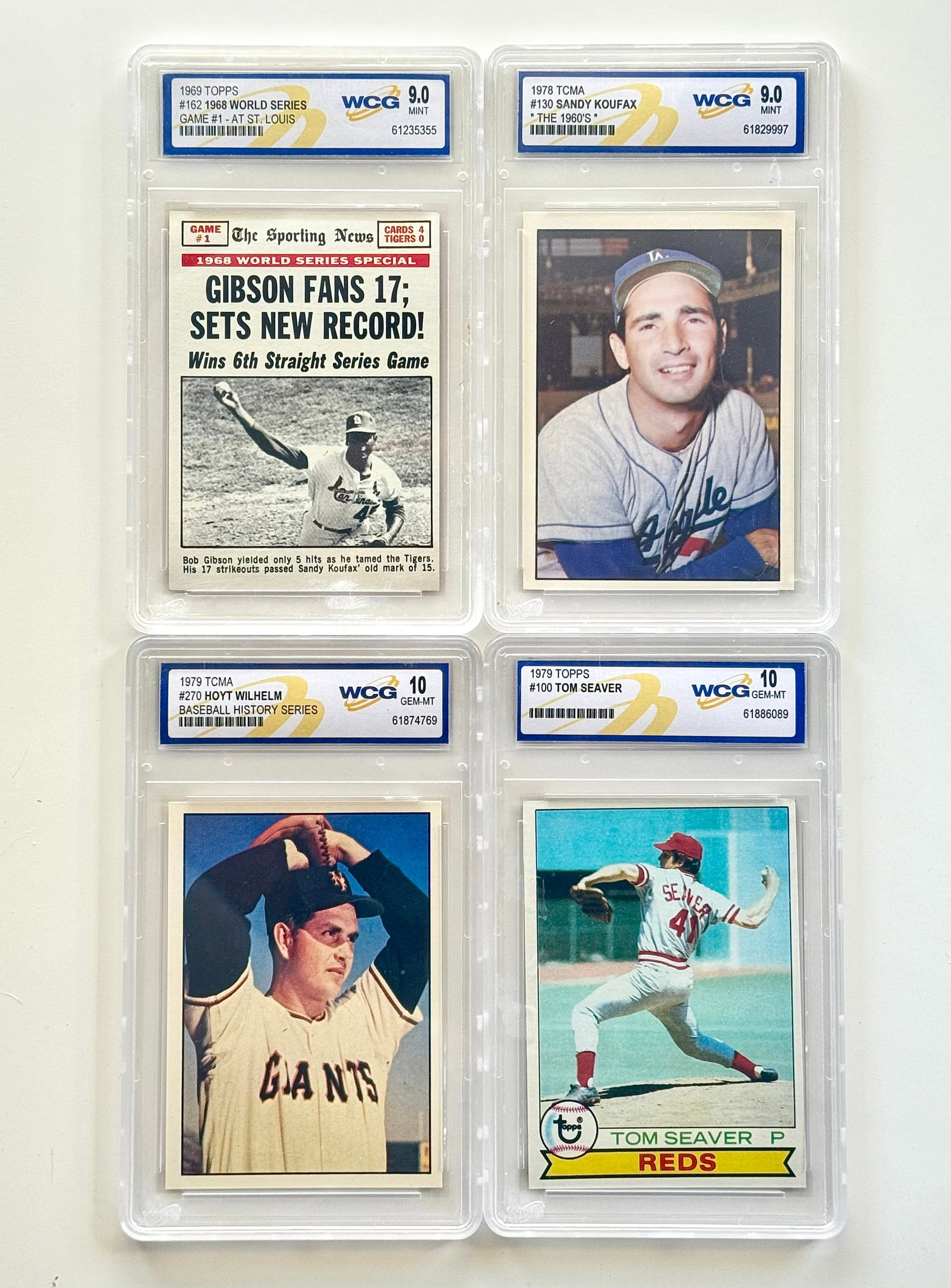 Lot of 4 Vintage 1960s and 1970s Gem Mint and Mint Baseball Cards: Includes Hall of Famers Sandy Koufax – Tom Seaver and Juan Marichal – Multiple Photos Posted