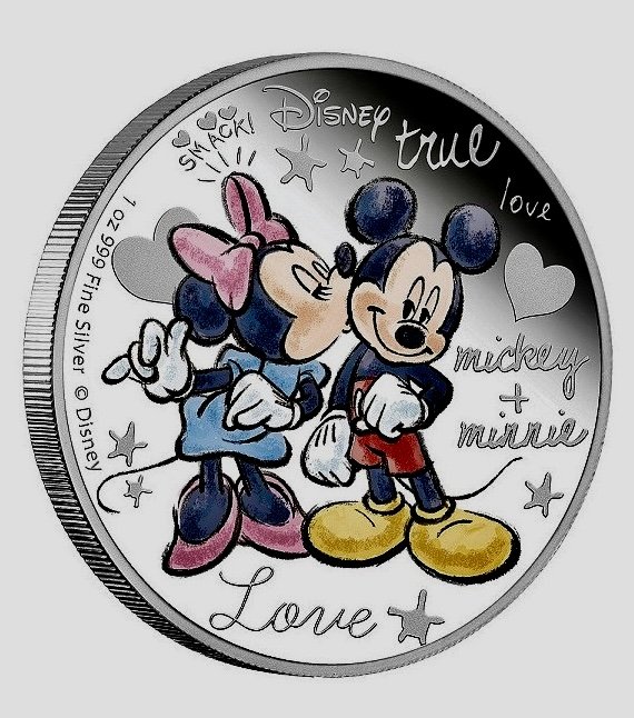Walt Disney MICKEY & MINNIE 1oz Clad Silver Coin: Encapsulated / Collectible Novelty Disney Item / This Coin Does Not contain any Precious Metal Value / This is a Silver Plated Novelty Coin