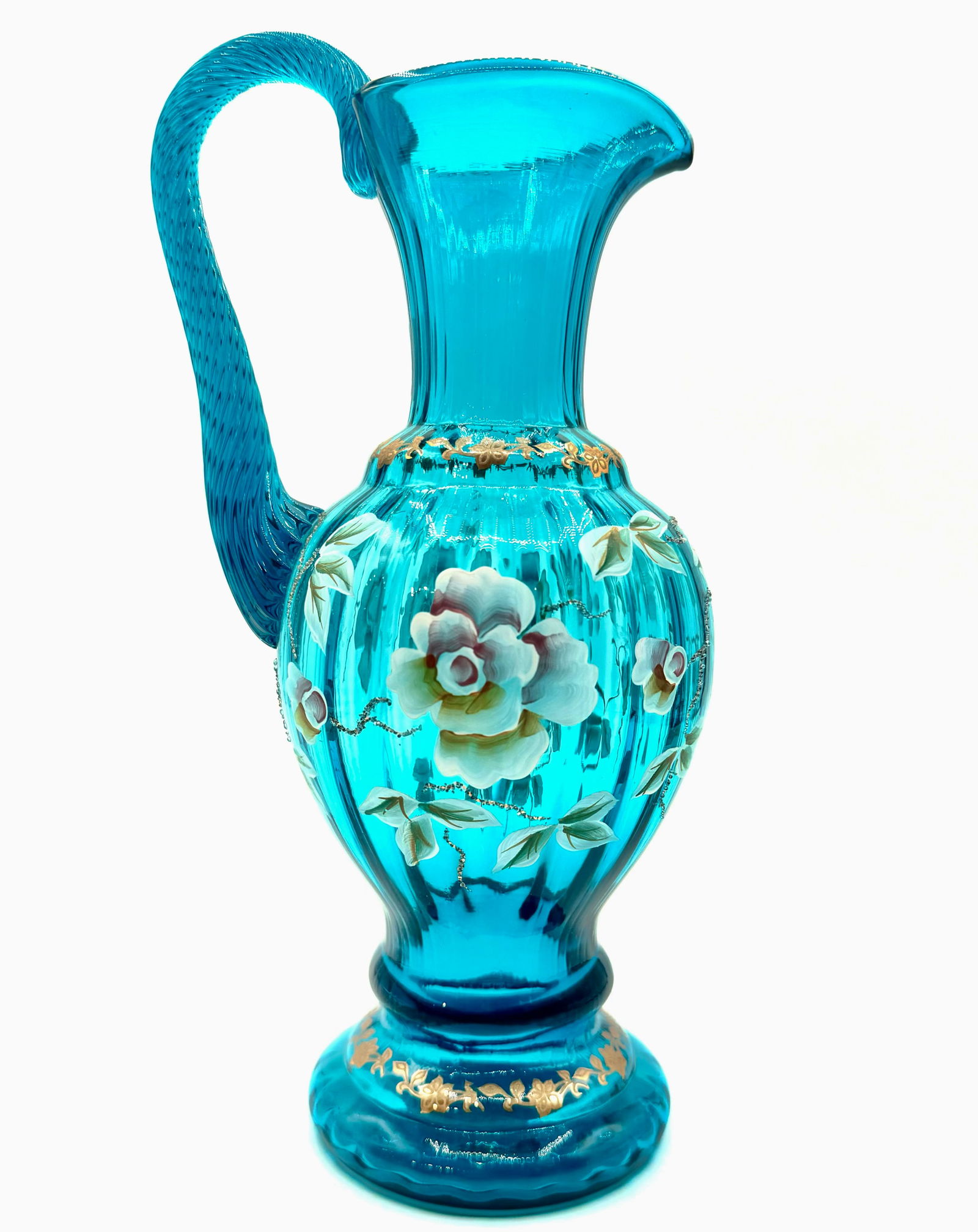 FENTON Twice Signed BILL FENTON Hand Painted Handled Art Glass Vase (1 of 6)