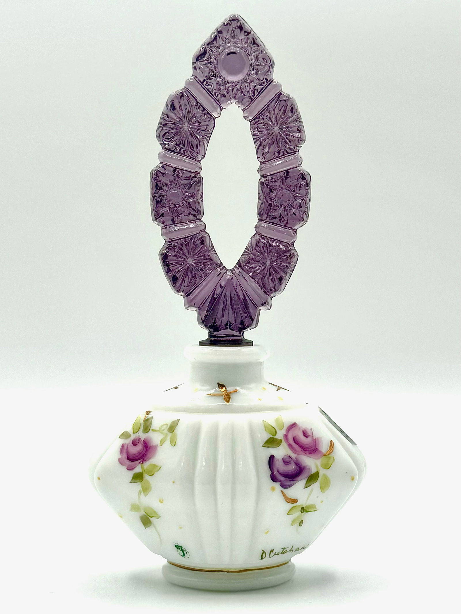 FENTON Artist Signed Hand Painted Art Glass Perfume Bottle (1 of 6)