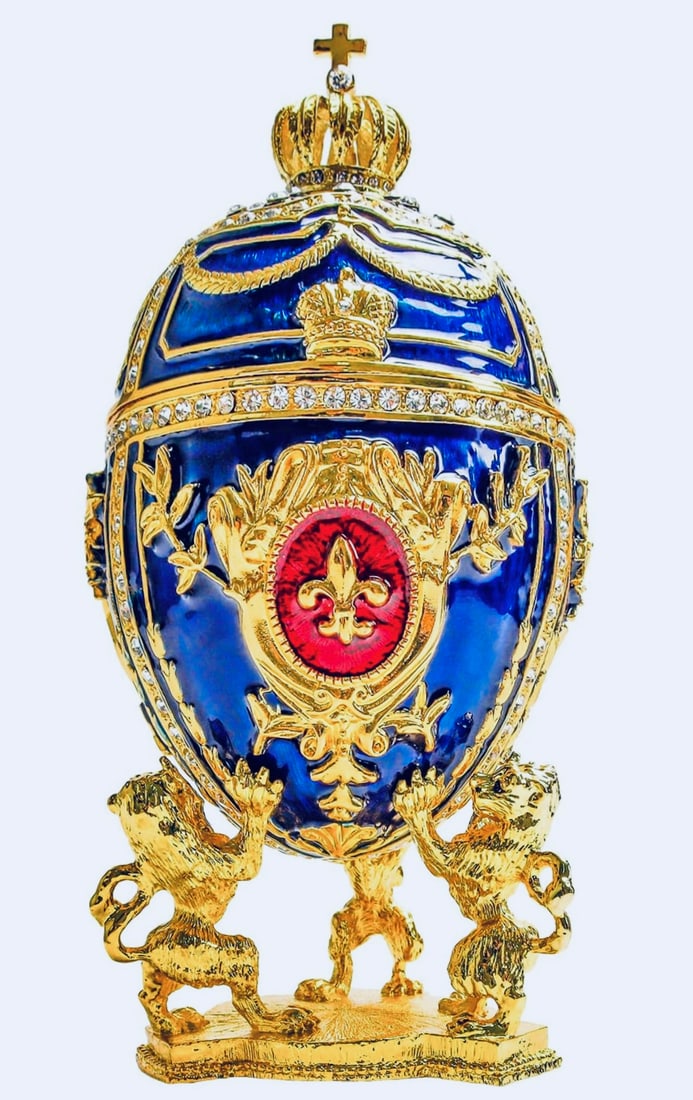 Studded and Enameled Russian Faberge Egg with Lion Stand (1 of 5)