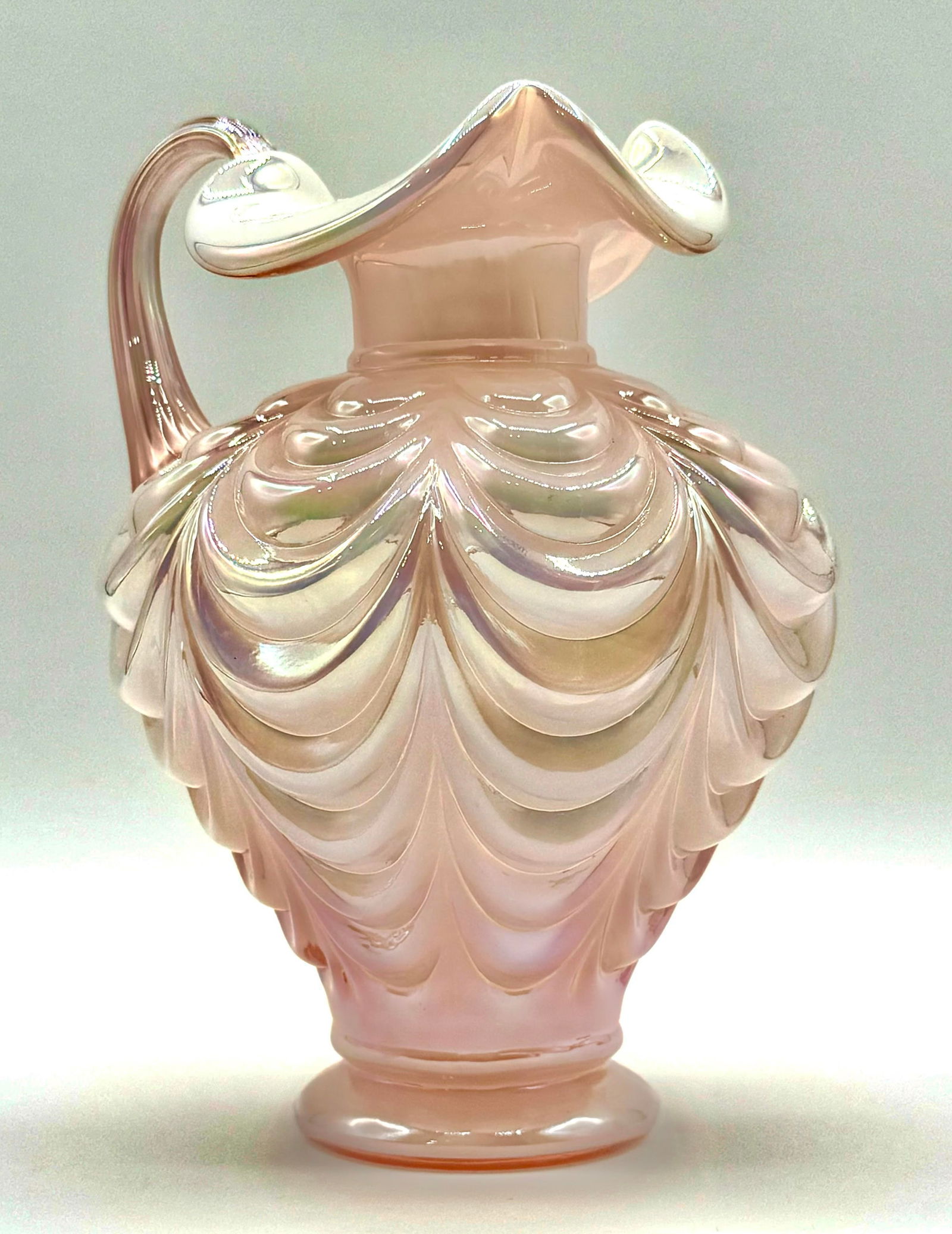 Gorgeous FENTON Iridescent Pink Handles Art Glass Vase (1 of 2)