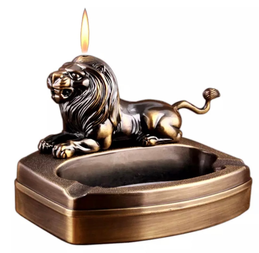 Working 2 in 1 Tabletop LION Lighter and Ashtray (1 of 4)
