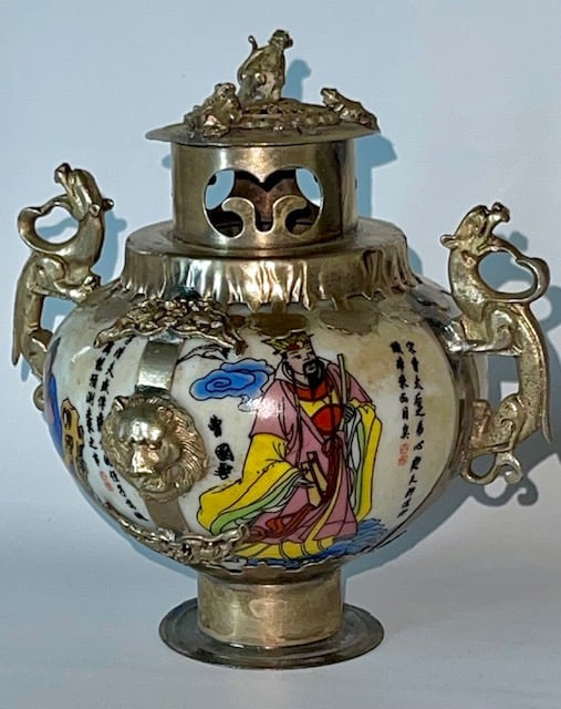 Early Hand Painted Chinese Porcelain & Tibet Silver Censor (1 of 5)