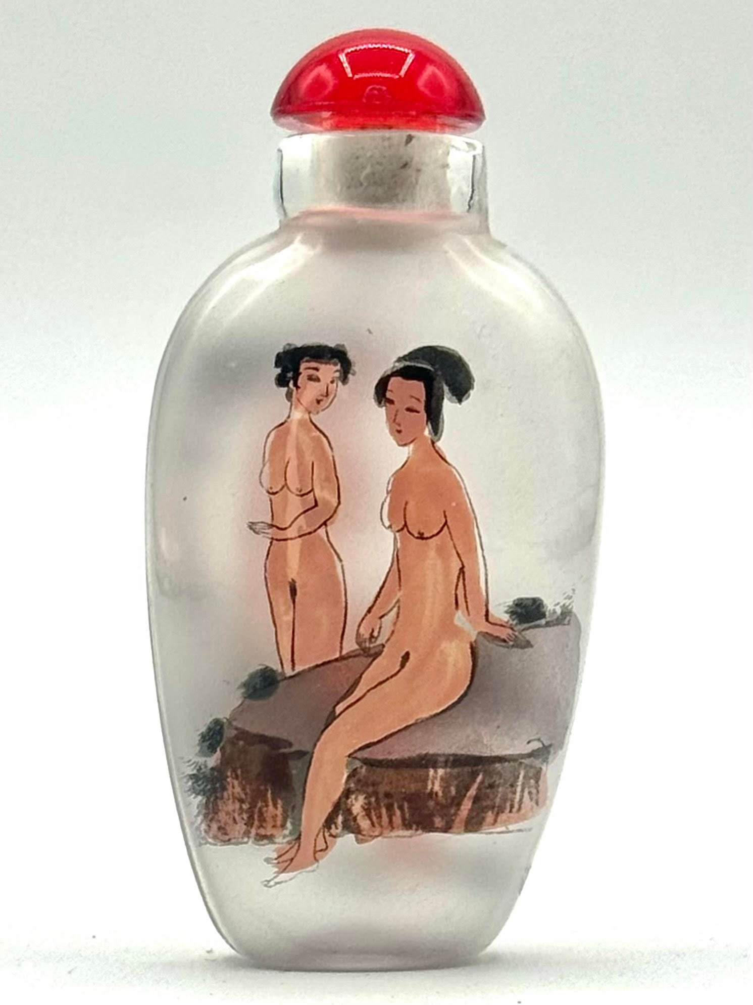 Vintage Chinese Inside Painted Glass Risque Snuff Bottle: Both Sides