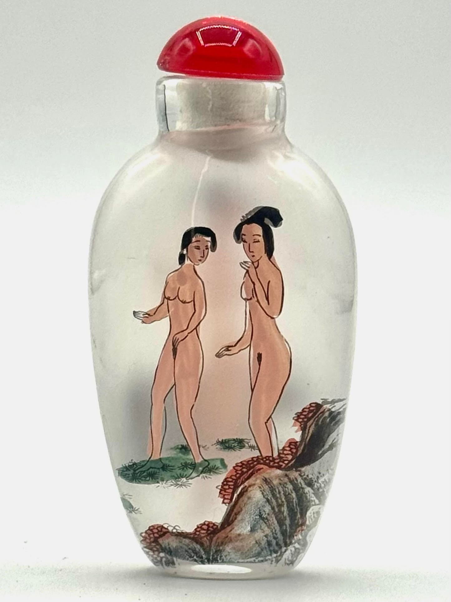 Vintage Chinese Inside Painted Glass Risque Snuff Bottle: Both Sides