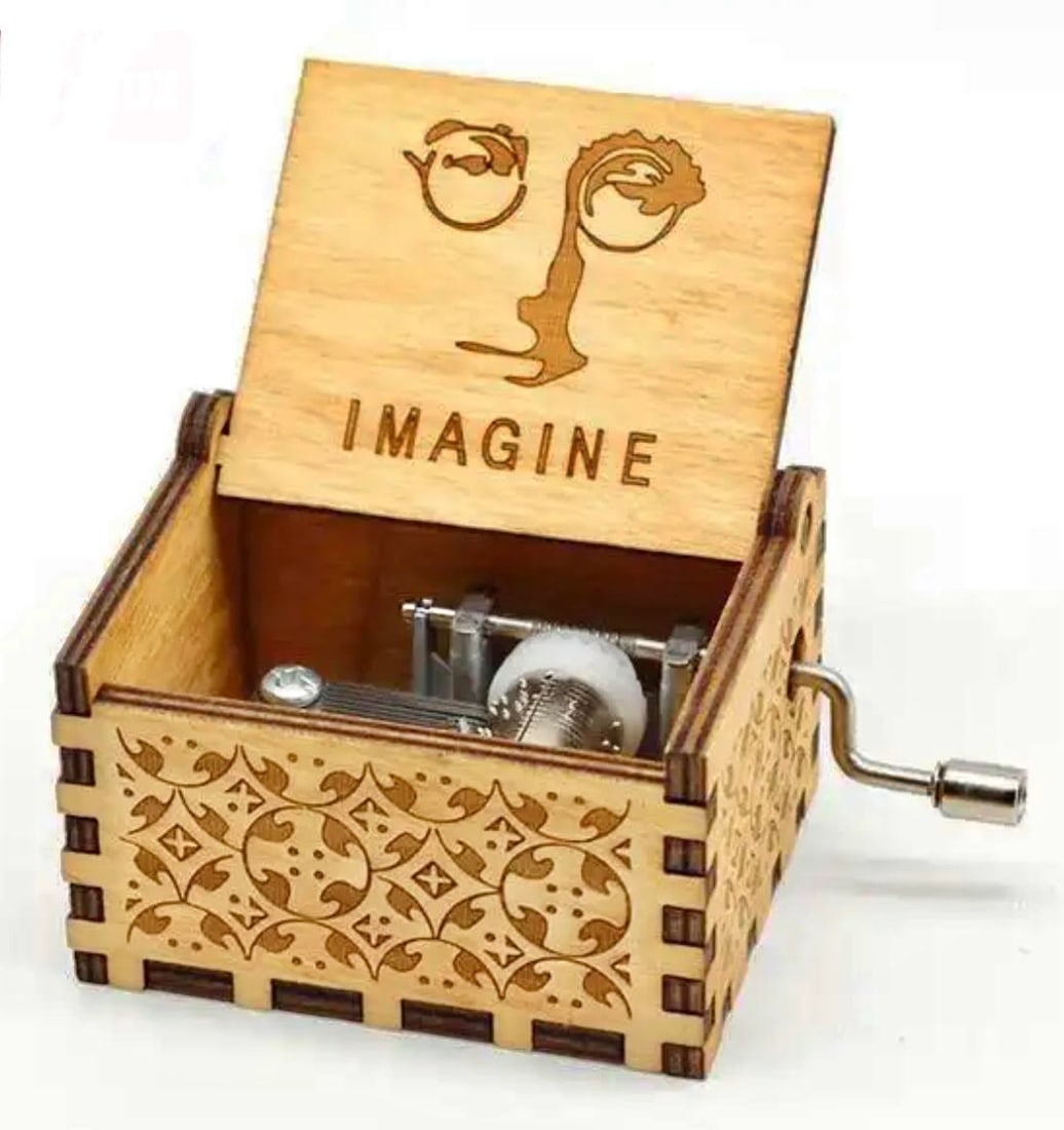 The BEATLES John Lennon Working Wood Crank Music Box: Like New – Multiple Photos Posted – Note that this is an Old Fashion Crank Music Box / This is Not a Wind up Music Bo