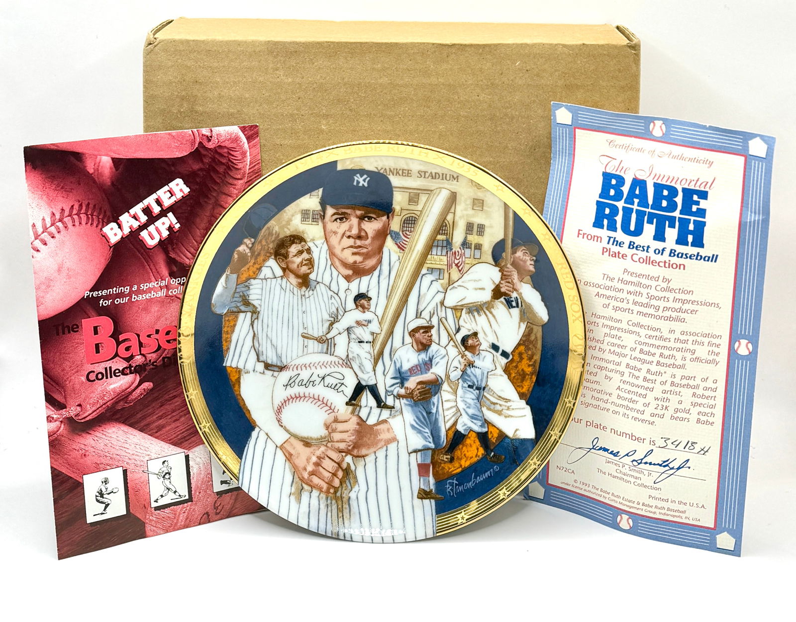 Limited Edition 23k Gold Trimmed BABE RUTH Collector Plate (1 of 3)