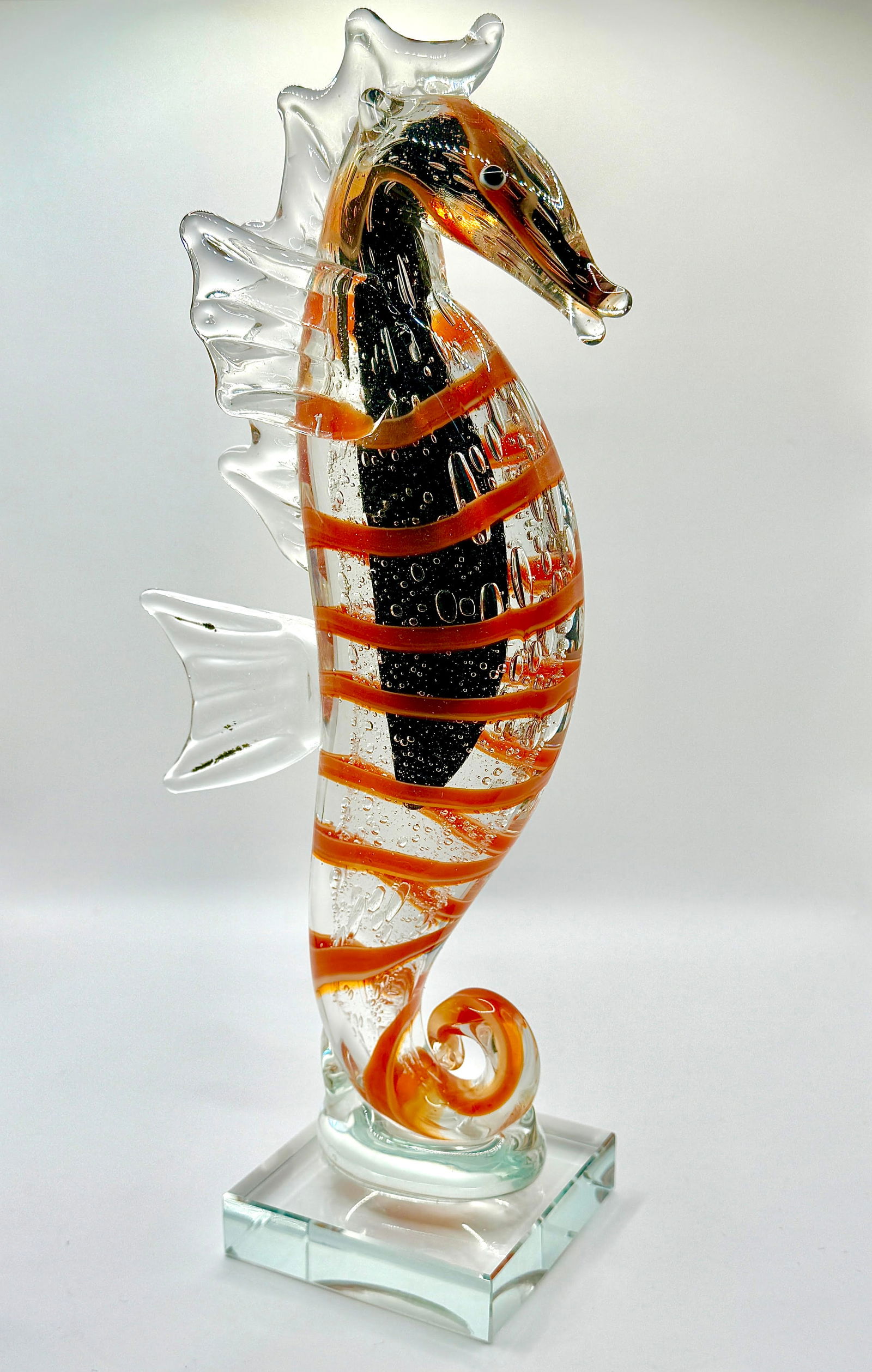 12 Inch Tall MURANO Controlled Bubble Art Glass Seahorse (1 of 1)