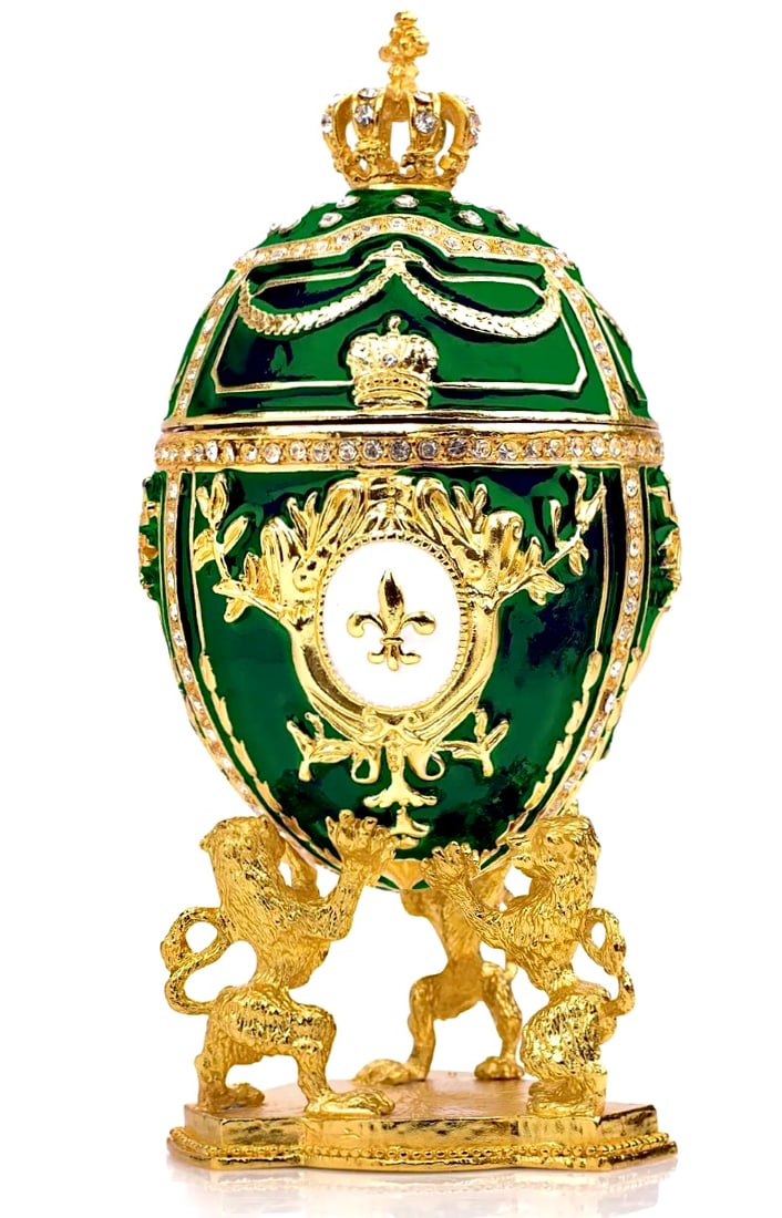 FABERGE Enameled & Jeweled Egg Box w/Lion Display Stand (1 of 3)