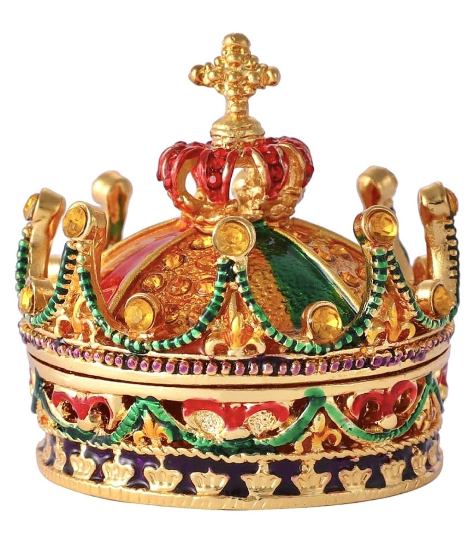 Faberge Inspired Jeweled and Enameled Coronation Crown Trinket Box: Beautiful Piece – Multiple Photos Posted