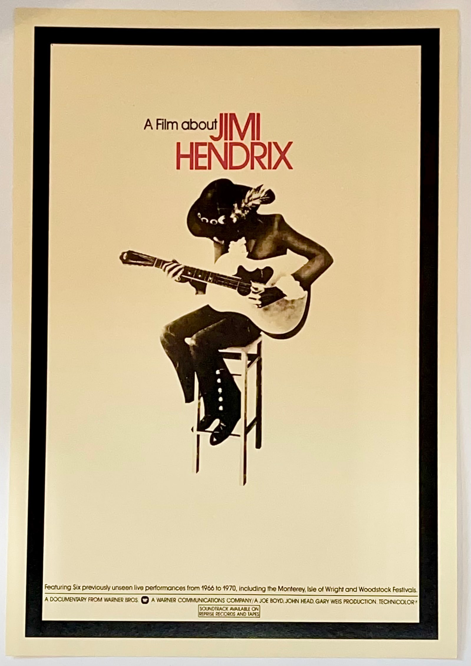 A film about JIMI HENDRIX Movie Poster: 12 x 18 / Not a Period Original Poster / Sold for Decorative Purposes Only / SOLD AS-IS with NO RETURNS
