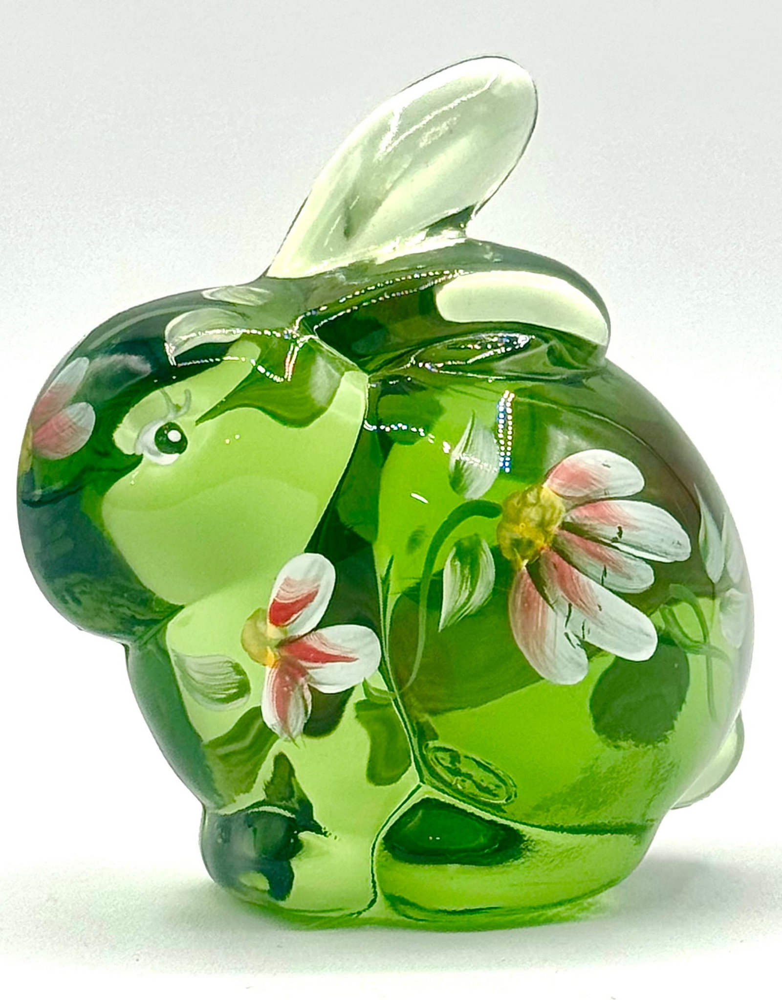 FENTON Artist Signed Hand Painted Art Glass Bunny Rabbit: Gorgeous Piece. Like New Condition Multiple Photos Posted