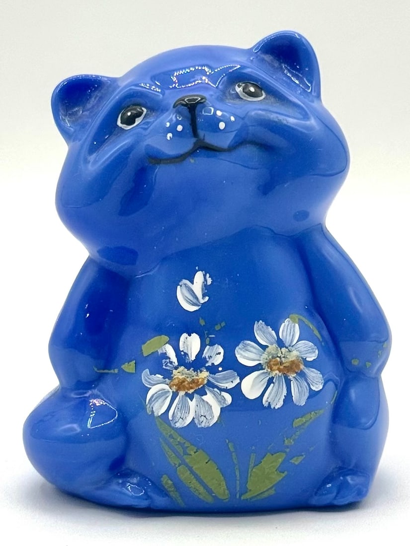 FENTON Artist Signed Hand Painted Art Glass Teddy Bear (1 of 3)