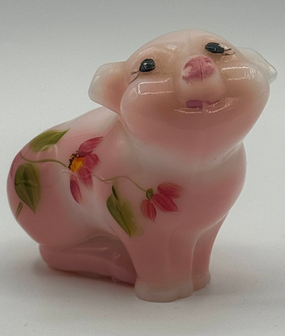 FENTON Artist Signed Hand Painted Art Glass Piglet: Gorgeous Piece. Like New Condition Multiple Photos Posted