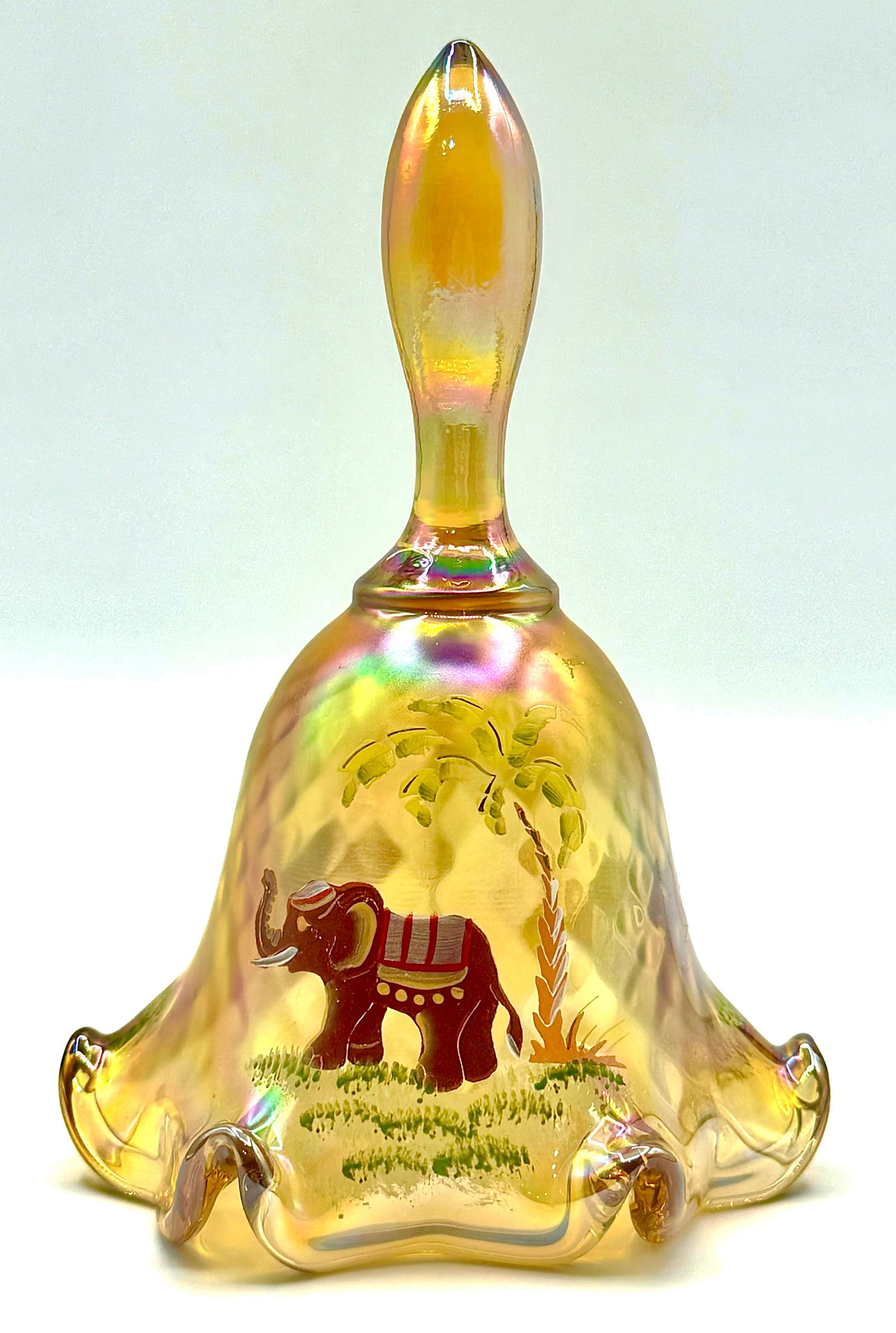 Rare FENTON Artist Signed Hand Painted Iridescent Art Glass Bell (1 of 3)