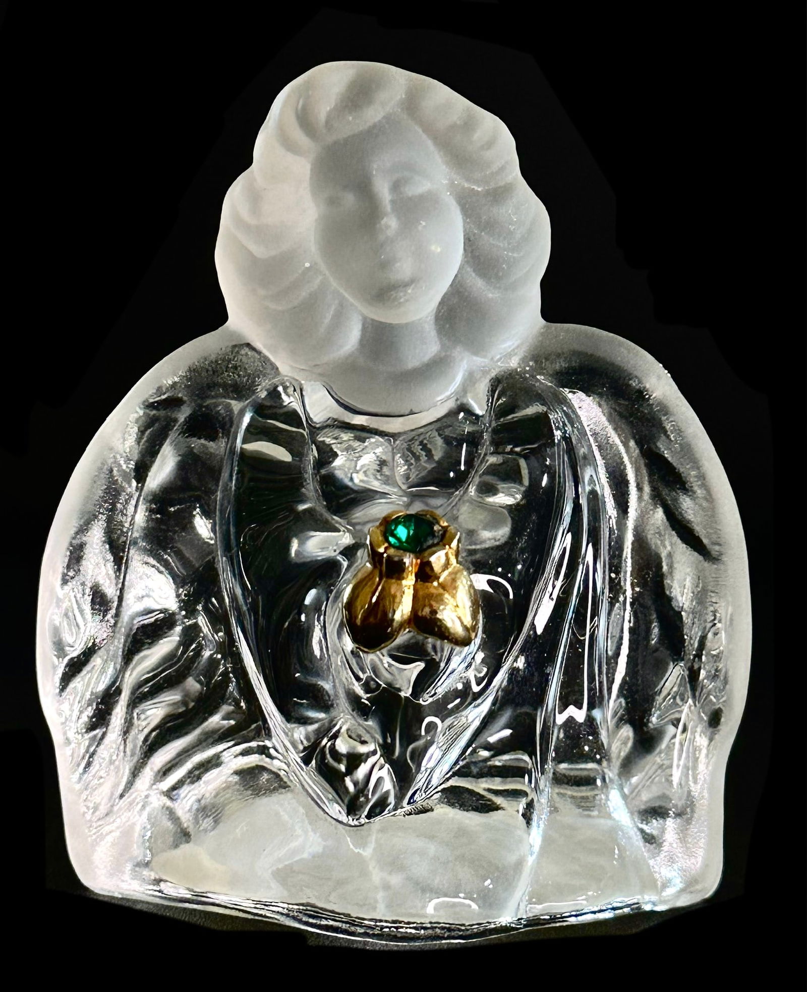 Signed FENTON Clear Frosted Art Glass Guardian Angel: Gorgeous Piece. Like New Condition with Original Sticker. Multiple Photos Posted