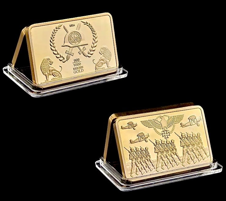 WW1 German Deutsche Military Iron Cross 1oz Gold Clad Bar: Encapsulated – This is a Novelty Gold Plated Bar containing No Precious Metals – This should not be purchased as an investment – It is simply a collectible novelty item