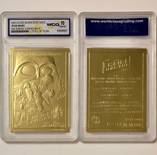 STAR WARS Empire Strikes Back Embossed 23k Gold Card: Gem Mint 10 – Merrick Mint 23kt Gold Foiled Trading Card - See all Photos