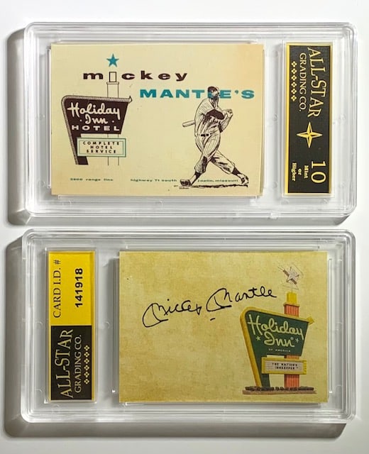 Mickey Mantle Holiday INN Advertising Baseball Card: Gem Mint 10. PLEASE READ CAREFULLY. ALL Advertising Cards are Reproduction Promotional Cards and NOT Original Period Cards. We do NOT know when these were Issued or who issued them. We can only descri
