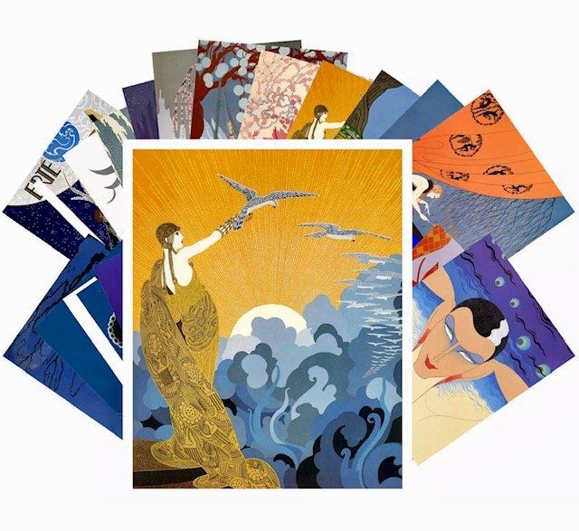 Lot of 24 - ERTE Art Deco Illustrations Postcards: Gorgeous Set in Beautiful Condition – See all Photos