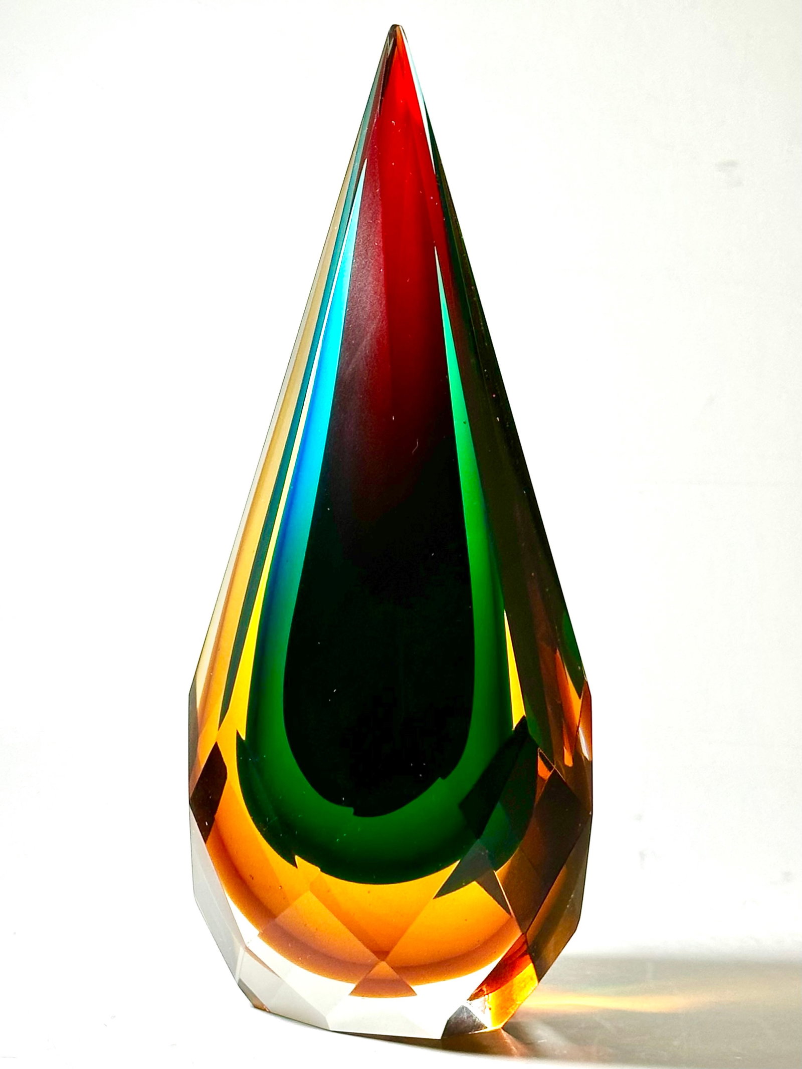 Gorgeous MURANO Art Glass Faceted Teardrop Sculpture: Approximately 8 to 9 Inches Tall - Very Heavy – Beautiful Colors
