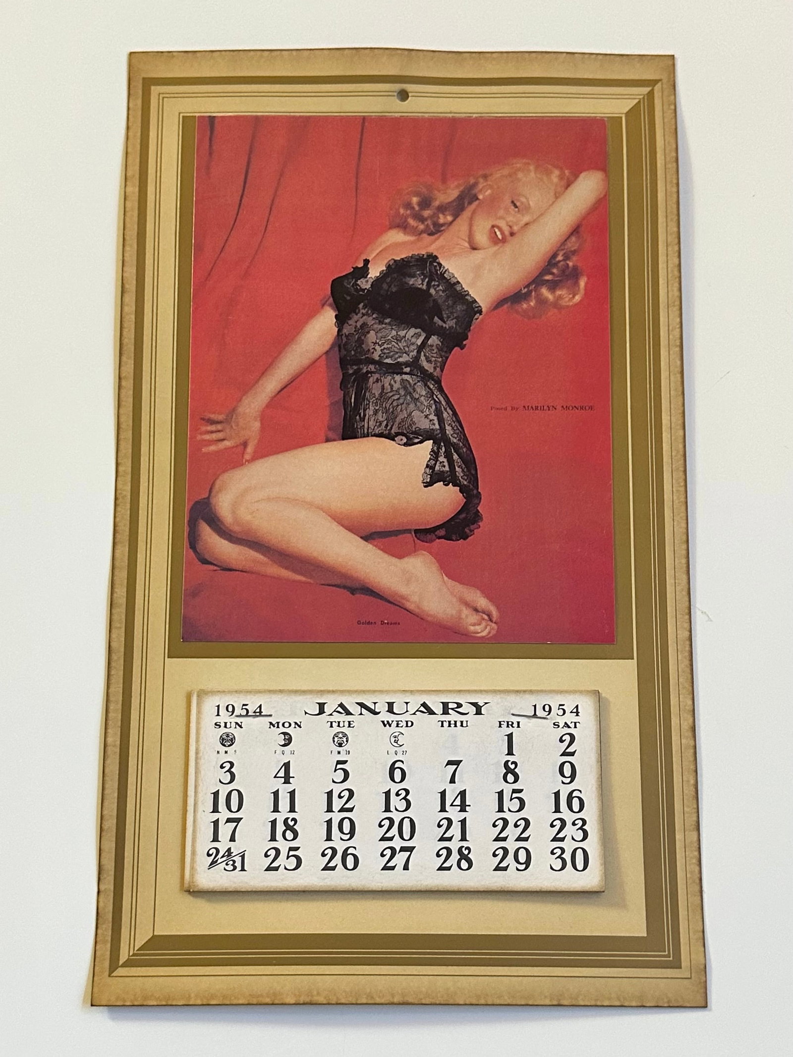 Risque Marilyn Monroe 1955 Pin Up Girl Calendar: This is an iconic calendar from 1955 but we are uncertain if this is an original. It is perfect condition
