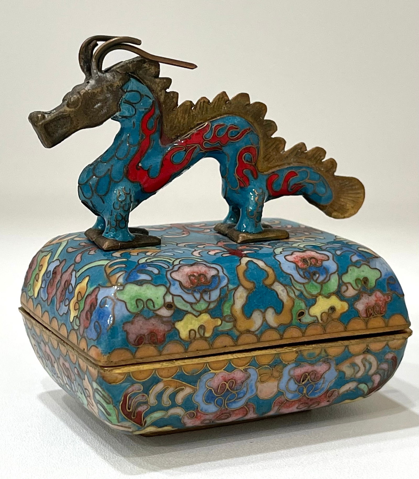 Rare Signed Chinese Cloisonne Dragon Trinket Music Box (1 of 4)
