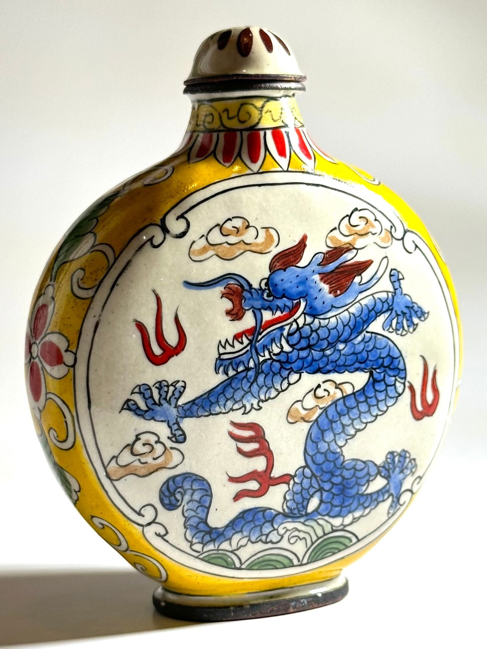 Old Artist Signed Chinese Enameled Metal Snuff Bottle (1 of 5)