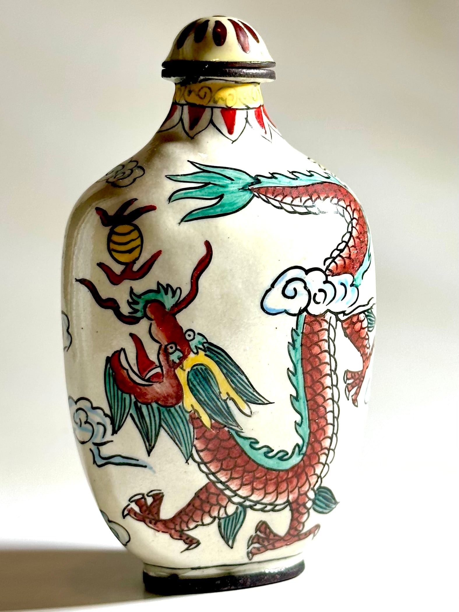 Old Artist Signed Chinese Enameled Metal Snuff Bottle (1 of 5)