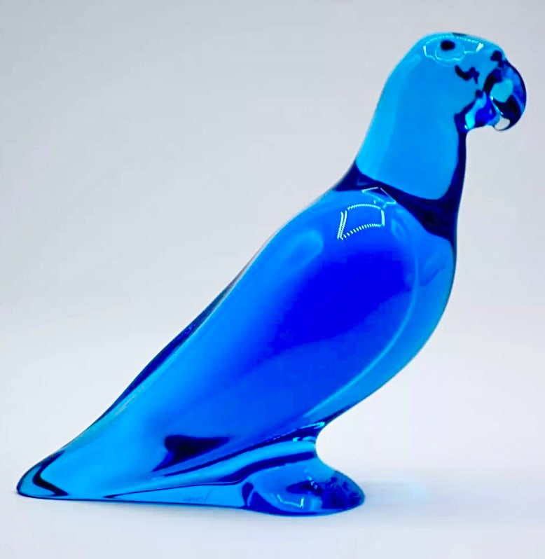 Rare twice signed BACCARAT France Blue Crystal Parrot Figurine (1 of 4)