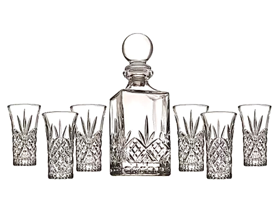 New in Box 7 Piece GODINGER Irish Cut Crystal Spirit Decanter Set (1 of 1)