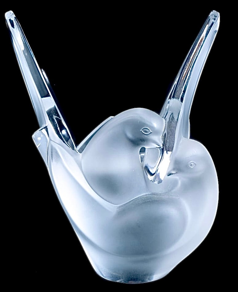 Lalique Crystal Lovebirds Vase with Original Flower Stem Insert (1 of 2)