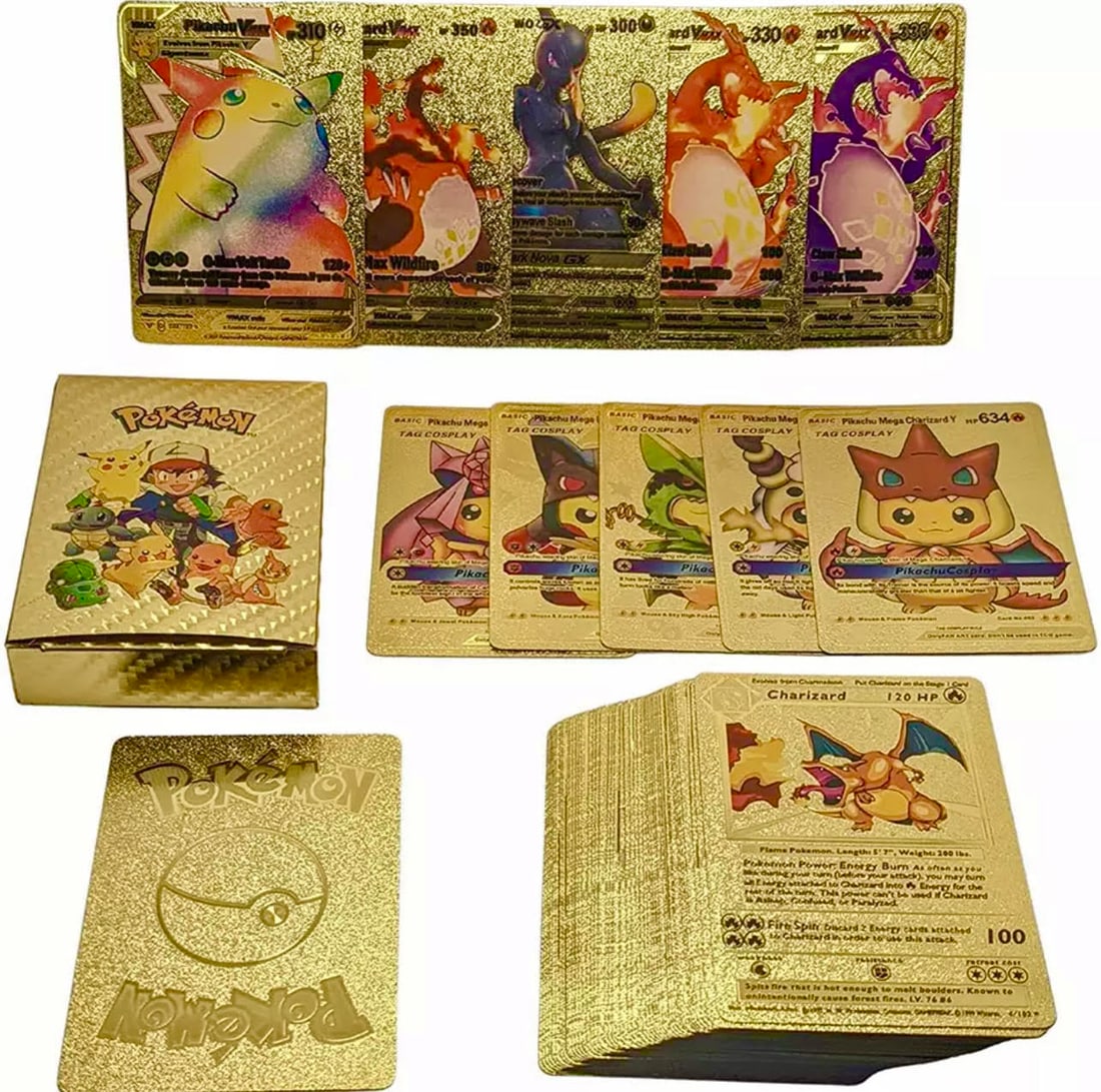 Rare Set of GOLD Plated POKEMON Cards in Original Box: These are Near indestructible Plastic Cards with a Gold Finish and can only be appreciated by handling them – They are an Awesome Must have for any POKEMON Collector