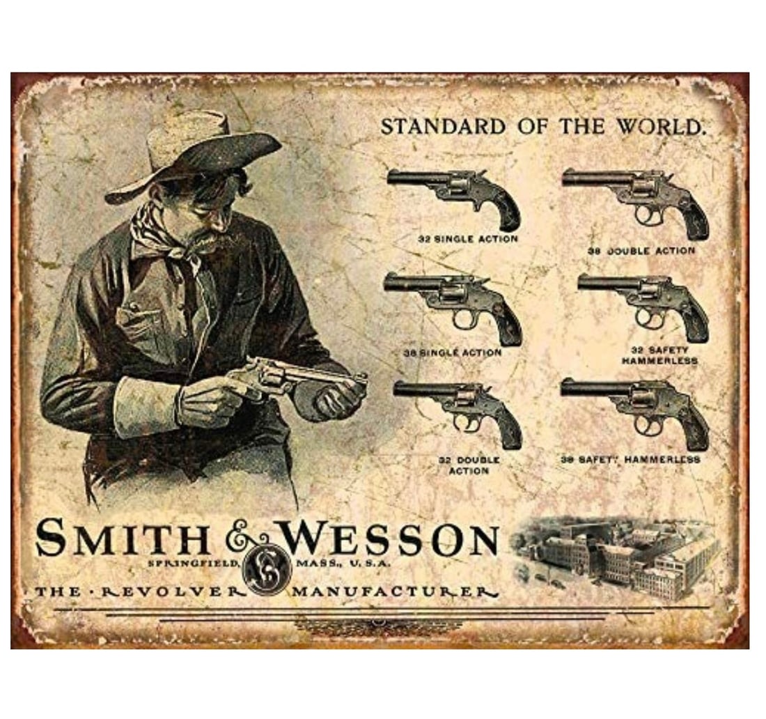 SMITH & WESSON Gun Standards of the World Metal Sign: Approximately 16” X 12.5” - Great Looking Distressed Sign