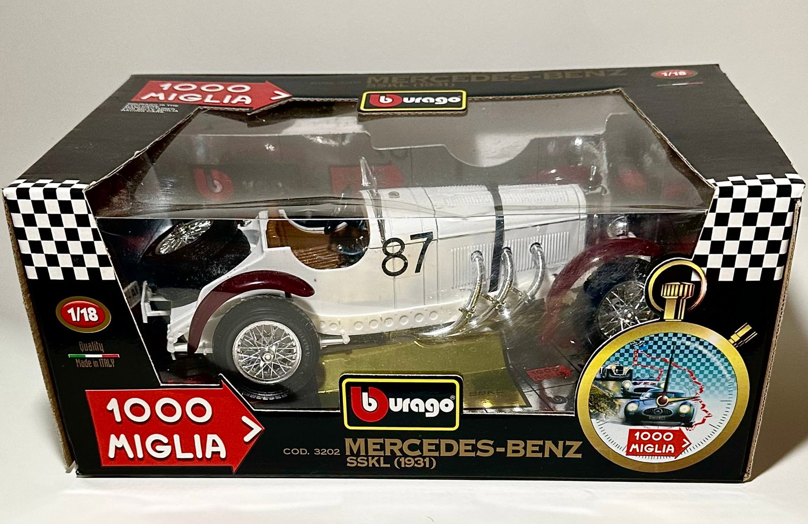 BURAGO Italian 1000 MIGLIA 1931 Mercedes Bens SSKL Die-Cast Toy Model Car: Awesome Looking Car – Comes in Original Box – We Do Not Clean Toys to Avoid Accidental Damage – Buyer will have to assume all Responsibility of Cleaning Toys – All Toys are Sold as-is and Cann
