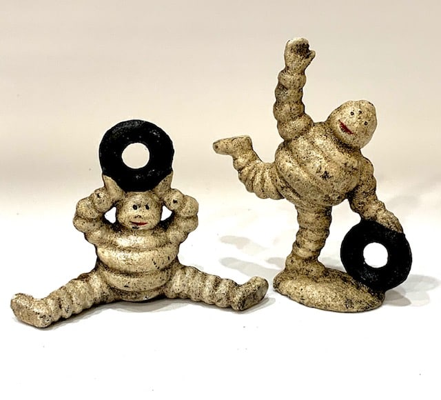 2 Cast Iron Michelin Man Small Promotional Figurines: Lot of 2 Cast Iron Michelin Man Small Promotional Figurines