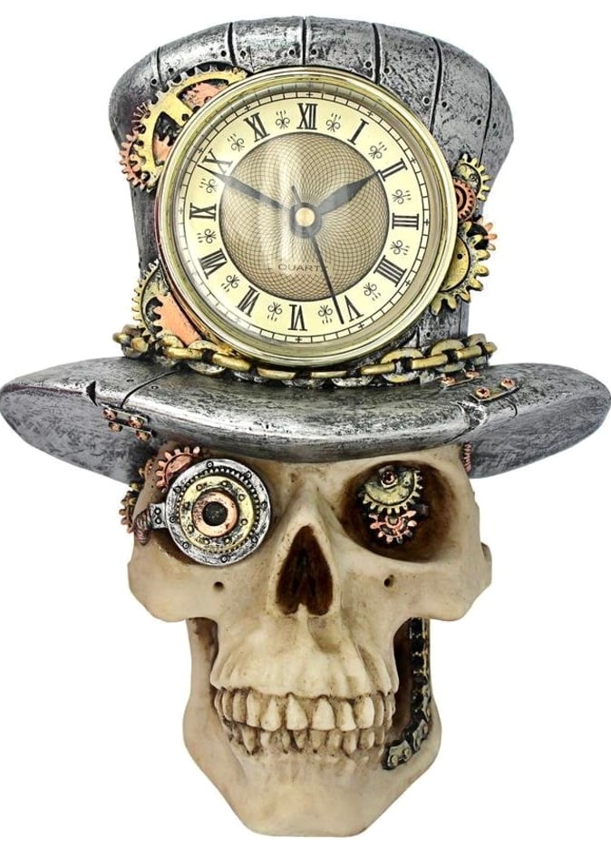Very Cool Steampunk Mad Hatter Skull Sculptural Wall Clock (1 of 2)