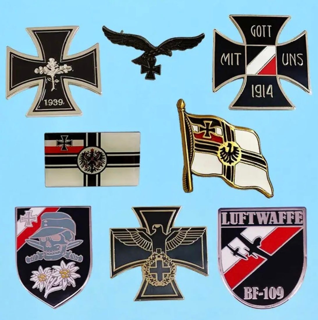 Lot of 8 WW2 German Militant Enameled Service Pins (1 of 1)