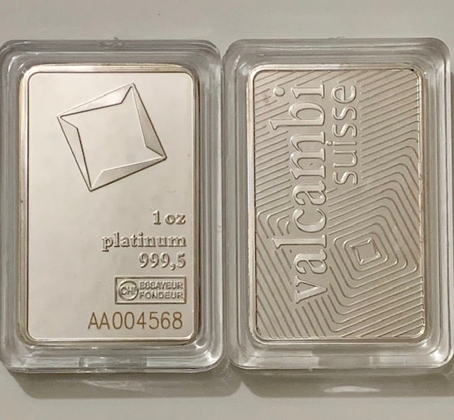 VALCAMBI SUISSE Mix Metals Platinum Novelty Bullion Bar: Encapsulated - This is a Novelty Item and is not a Pure Platinum Bar - It consists of Mixed Metals and is Strictly a Novelty that has No Value in terms of Investment – The weight my fluctuate slight